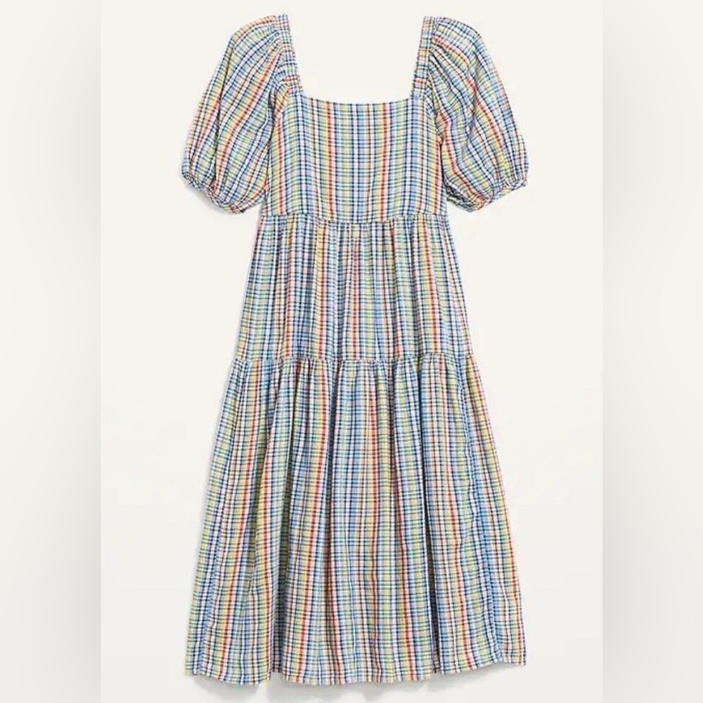 Old Navy Multicolor Gingham Midi Cottage Dress